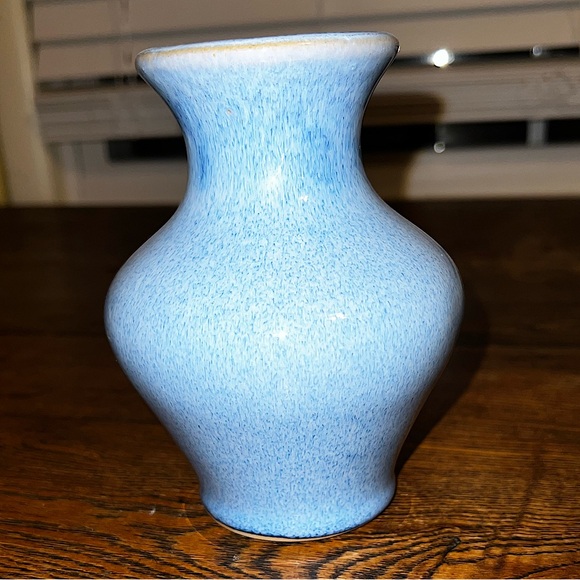 Vintage Hourglass Small Vase Blue Glaze Ceramic Pottery - Picture 2 of 10